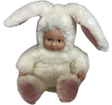 Bunny Rabbit Anne Geddes Plush Bunny 8&quot; Baby Doll White Pink Ears Soft Bean - £11.70 GBP