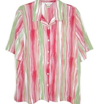 Allison Daley Womens Size 18 Blouse Short Sleeve Button Front V-Neck Red Green - £10.31 GBP