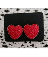 One (1) Pair Fashion Earrings ~ Glittery Heart ~ Red ~ Studs/Posts - $28.05 CAD