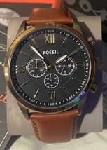 Authentic Fossil Flynn Gold Black Brown Leather Chronograph BQ2261 Men Watch New - £58.79 GBP