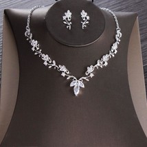 Cubic Zircon Floral Leaf Bridal Jewelry Set Wedding Jewelry Set Rhinestone Diade - £42.84 GBP