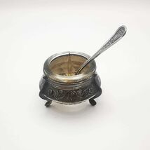 USSR Vintage Saltcellar from Silver Cupronickel and Glass Handmade 67g - $36.00