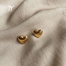 Simple and Sweet Gold Colour Heart Stainless Steel Stud Earrings For Woman Acces - £10.50 GBP