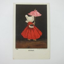 Postcard Sunbonnet Girls Red Dress Umbrella Days of Week Sunday Antique 1905 - £7.86 GBP