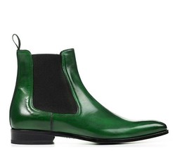 New Handmade Men&#39;s Green Leather Chelsea Boots, Men Ankle Fashion Dress Boots - £129.90 GBP