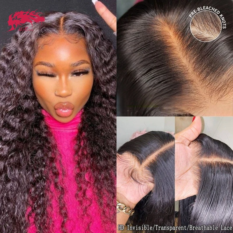 Ali Queen HD 13X4 Deep Wave Lace Frontal Wig Transparent 13X6 Front Human Hair - £97.52 GBP+