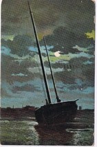 Art Postcard Schooner Sailboat At Bay In Moonlight Ottmar Zieher Munich - £2.32 GBP