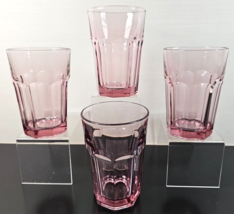 4 Libbey Gibraltar Pink 14 Oz Flat Tumblers Set Heavy Panel Drinking Glasses Lot - £37.09 GBP