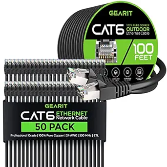 GearIT 50Pack 1.5ft Cat6 Ethernet Cable &amp; 100ft Cat6 Cable - $217.99