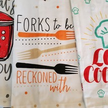 FLOUR SACK KITCHEN TEA TOWELS, Set of 4, Printed Cooking Designs Sayings, Cotton image 9