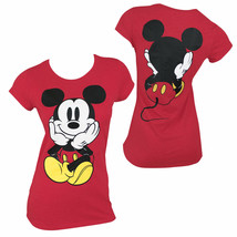 Mickey Mouse Front &amp; Back Women&#39;s Tee Shirt Red - £21.07 GBP+