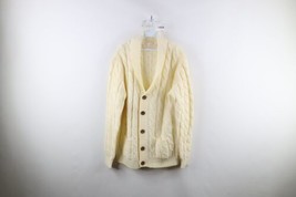Vintage 60s Streetwear Mens XL Chunky Cable Knit Shawl Cardigan Sweater Cream - £70.07 GBP