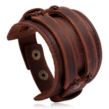 ZORCVENS New Fashion Men Wide Genuine Leather Bracelet Brown Wide Cuff Bracelets - £11.41 GBP