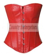 Bustier Full Steel Bone Spiral Victorian Overbust Gothic Red Real Leathe... - $73.98