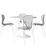 LeisureMod 5-Piece Dining Set Round White MDF Dining Table and 4 Plastic... - $573.30