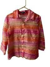 Elementz  Blouse Pink Striped Jacket Size M Chiffon 3/4 Sleeve Semi Sheer - £10.84 GBP