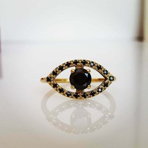 1Ct Rund Schliff Black Diamond Böse Auge Damen Verlobung Ring14K Gelbgold Finish - £90.86 GBP