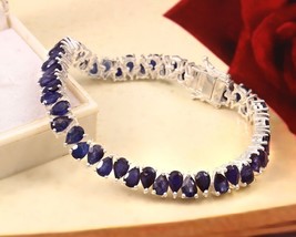 Lab-Created 35CT Pear Blue Sapphire 7&quot; Tennis Bracelet in 14K White Gold Over - £202.78 GBP