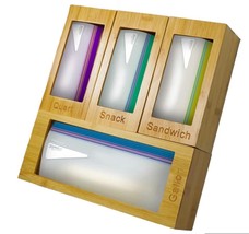 Bamboo Ziplock Bag Storage Organizer - 4 Separate Food Storage Bag Organ... - £31.64 GBP