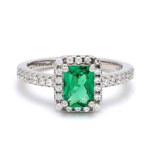 Solitaire Ring, 925 Sterling Silver 3.55CT Lab Created Emerald Center Engagement - £62.12 GBP