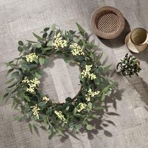 20" Eucalyptus Wreath Front Door Porch Artificial White All Seasons Home... - $32.66