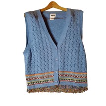 Leslie Fay XL Beaded Sweater Vest Vintage Rainbow Fringe Grannycore Friends Blue - £39.96 GBP
