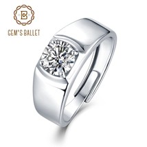 GEM'S BALLET 925 Sterling Silver Men's Engagement Ring 1.0Ct D Color 6.5mm Moiss - £57.63 GBP