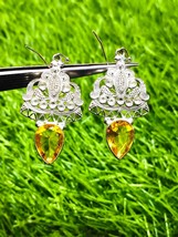 Citrine Earrings, Drop Yellow Citrine Earrings, Natural Gemstone, Sterli... - $937.35 MXN