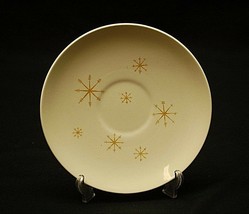 Royal China Star Glow 6-3/8&quot; Saucer Plate Atomic Age Mustard Gold Star Ironstone - £7.09 GBP