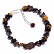 Natural Tiger Eye Gemstone Lentil Smooth Beads Bracelet 6-9 mm 7&quot; UB-7206 - £7.80 GBP