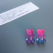 Creative Little Bear Cute Mini Gradient Color Gummy Bear Earrings Minimalist Car - £6.69 GBP