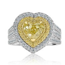 GIA Certified 3.21 Ct Yellow Heart Diamond Ring 18k White Gold Art Deco Design - $10,889.01