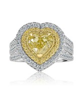 GIA Certified 3.21 Ct Yellow Heart Diamond Ring 18k White Gold Art Deco Design - $10,889.01