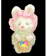 Applause White Easter Bunny Plush Stuffed w Straw Basket Eggs Bonnet 8 I... - £11.25 GBP
