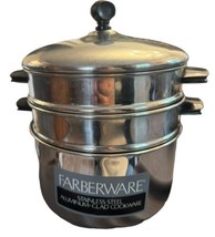 Faberware 3 Tier 3 Quart Steamer Set 4pc Stainless Steel Aluminum-Clad  - £18.52 GBP