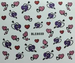 Nail Art 3D Glitter Decal Stickers Pink Purple Red Hearts Valentines Day... - $3.39