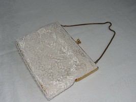 Vtg White Beaded Purse Handbag Handmade Hong Kong Chain Handle - $27.22
