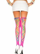ML-4210 Sexy Gogo Dancer Rave Raver Wear Pink Thigh High w/ Rainbow Lace... - $237.95 MXN