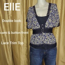 Elle Navy Blue Cami&amp; Floral Lace Trim Blouse Size XS - £7.23 GBP