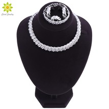 Silver Color Jewelry Sets African Nigeria Beads Dubai Jewellery Set Women Weddin - £27.49 GBP