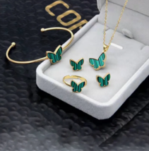 Butterfly Earrings Necklace Bracelet Ring Set Crystal Women Wedding Jewelry Gift - £14.12 GBP