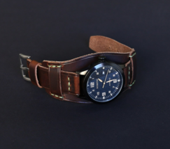 Dark brown leather cuff watch band, Military 18-24mm, Leather Bund Band ... - $43.00