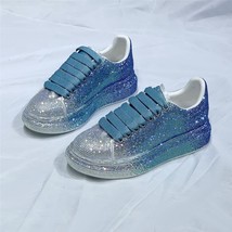 Luxury Designer Sneakers Women Fashion Chic Point Leather Glitter Sparkling Trai - £41.23 GBP
