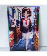 Chibi School Uniform Holo Premium Waifu Card Anime Girl Art Oversized Bo... - $19.42 CAD