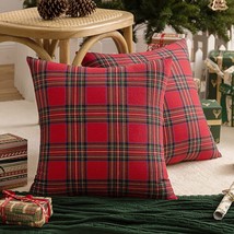 Aqothes Pack Of 2 Christmas Plaid Decorative Throw Pillow Covers, 18 X 18 Inches - £28.83 GBP