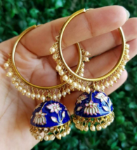 Indischer Bollywood Stil Emaillierte Bali Reifen Jhumka Ohrringe Royal B... - $18.98