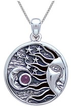 Jewelry Trends Celestial Sun Moon Stars Amethyst Sterling Silver Pendant Necklac - £42.35 GBP