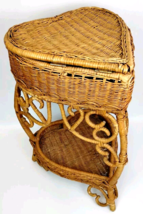 1940s Heart Shape Natural Wicker Rattan Sewing Basket Plant Stand Cottage Decor - $197.99