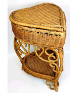 1940s Heart Shape Natural Wicker Rattan Sewing Basket Plant Stand Cottag... - $197.99