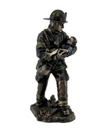 Firefighter Carrying Child Metallic Bronze Statue 11 Inches Tall - £56.09 GBP